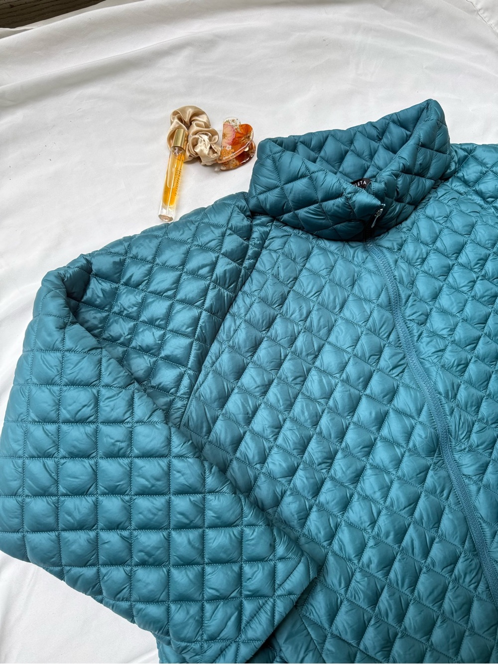 Athleta Whisper Featherless Jacket 3X Teal Blue Quilted Lightweight Puffer